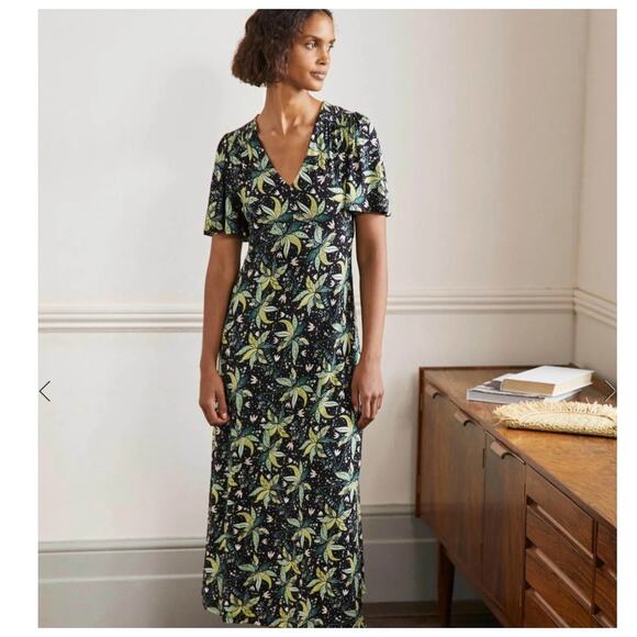 BODEN Jersey Midi Maxi Tea Dress Black & Green Oriental Cascade Floral Print 6 - Picture 1 of 11